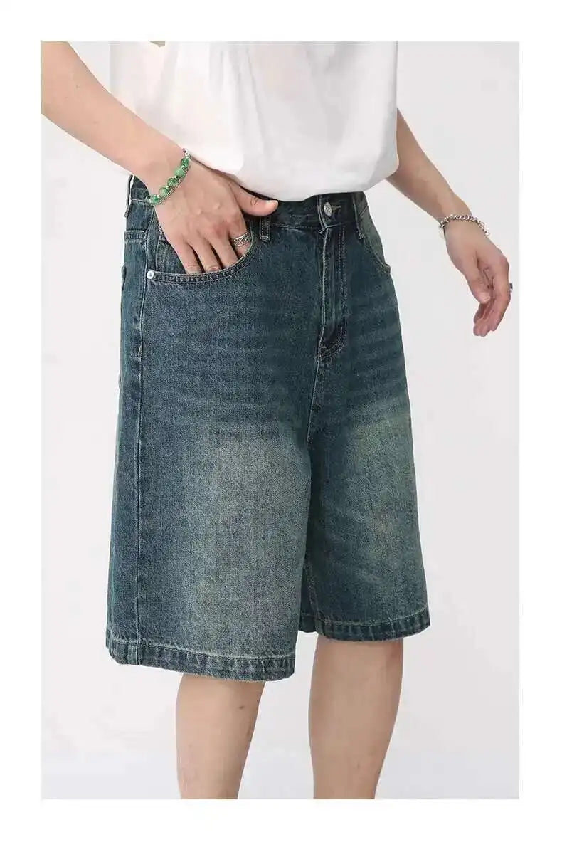 Summer Denim Shorts β Retro Washed Loose Fit Korean Streetwear for Men