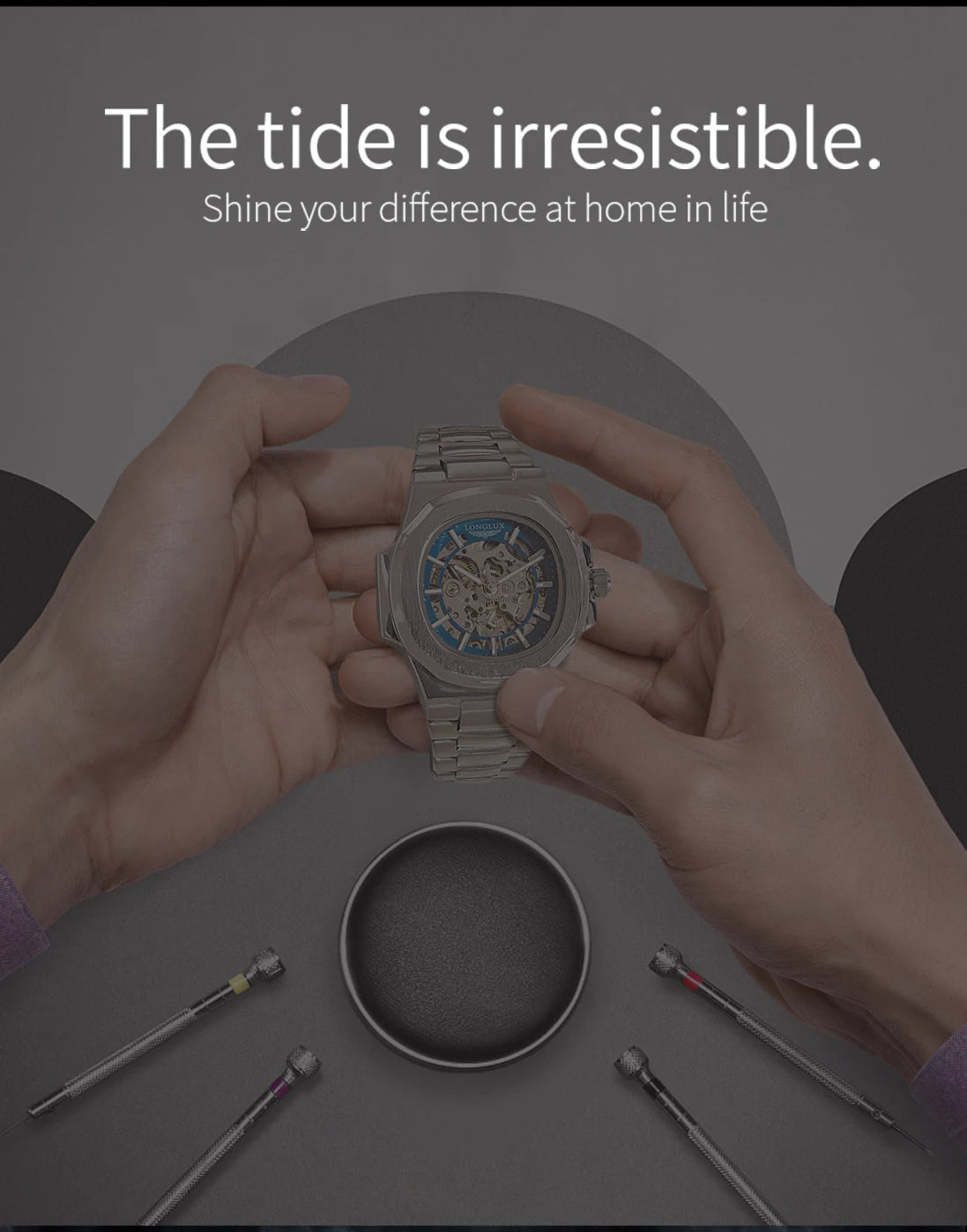 LONGLUX Luxury Automatic Skeleton Watch β Stainless Steel Waterproof Mechanical Timepiece for Men