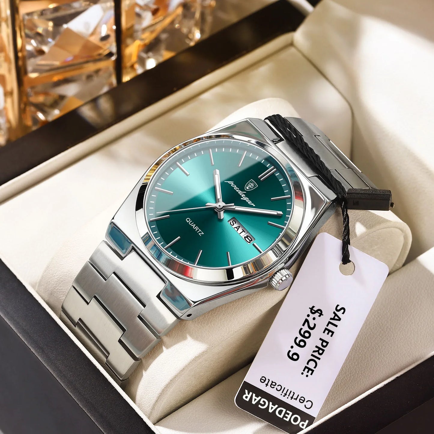 POEDAGAR Luxury Quartz Wristwatch – Waterproof Stainless Steel Sport Watch with Luminous Display & Date Function