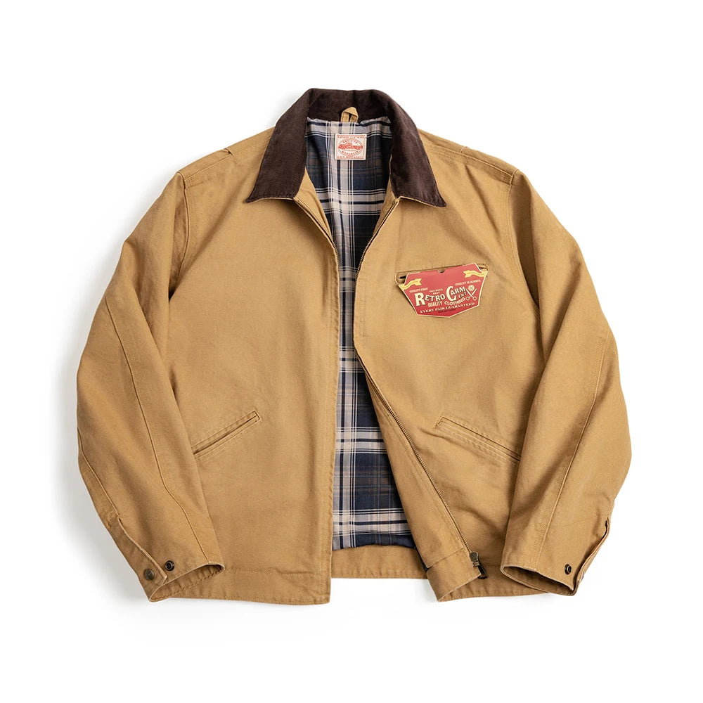 Maden Retro Detroit J001 Men's Canvas Work Jacket β Heavyweight Utility Coat with Lapel Collar and Pockets