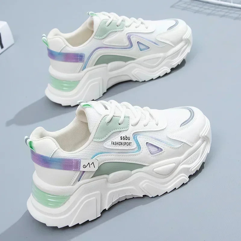 2025 Women’s Chunky Platform Sneakers – Casual Green Trainers with Flat Sole & Street Style Vibes