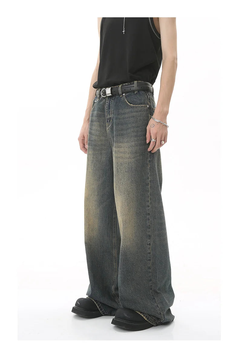 Washed Denim Pants β Loose Wide-Leg Straight Jeans for Men | 2024/2015 Retro Streetwear