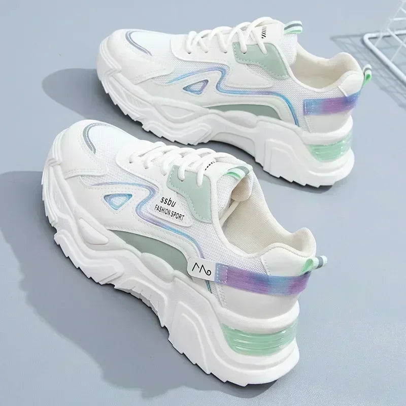 2025 Women’s Chunky Platform Sneakers – Casual Green Trainers with Flat Sole & Street Style Vibes