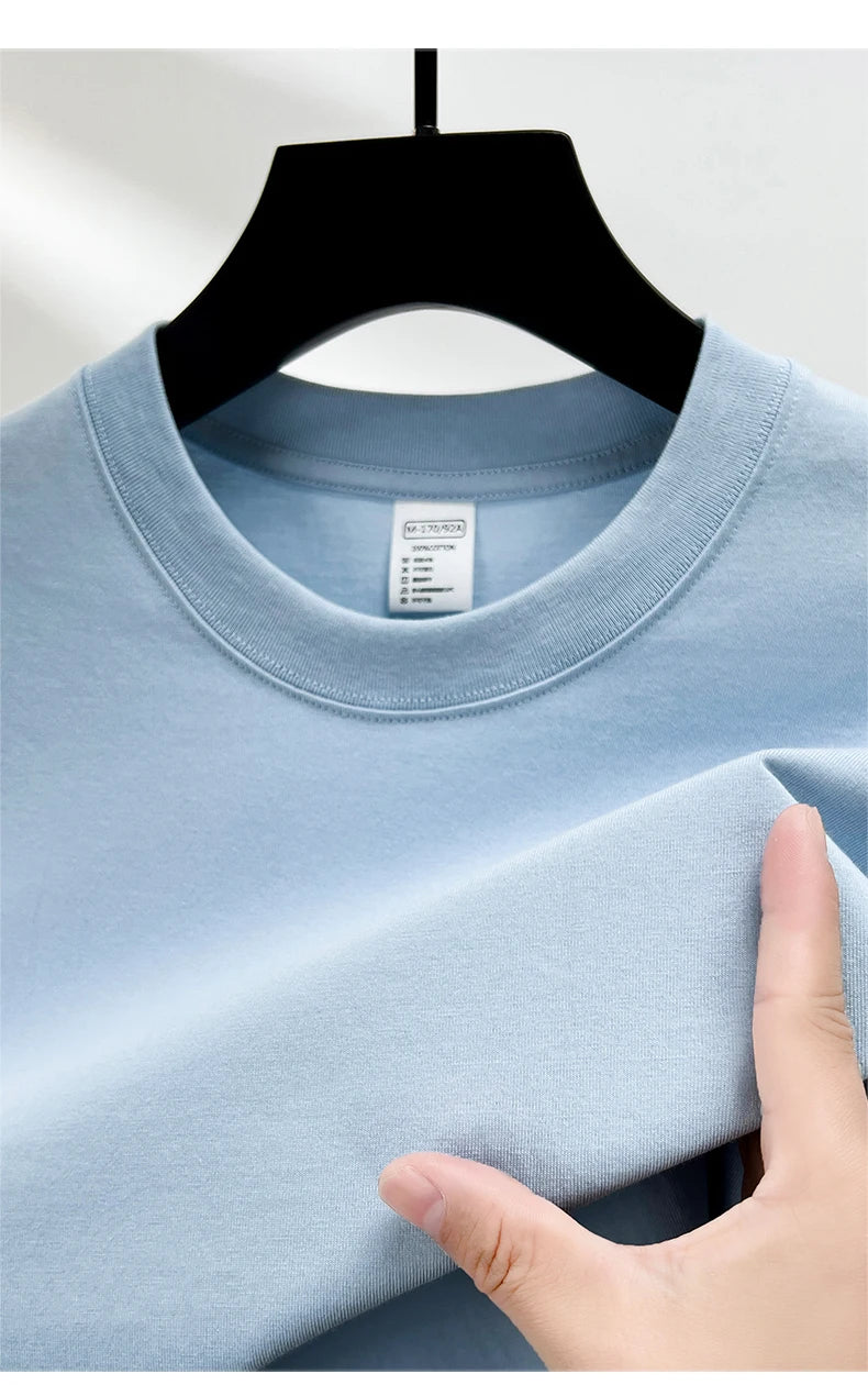 Men’s 100% Pure Cotton Summer T-Shirt – High-End Breathable Round Neck Short Sleeve Tee