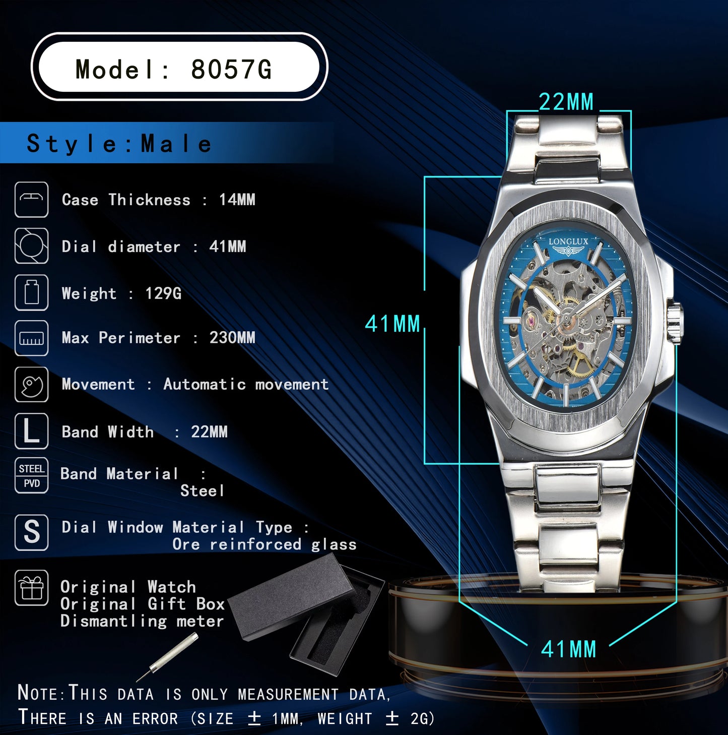 LONGLUX Luxury Automatic Skeleton Watch β Stainless Steel Waterproof Mechanical Timepiece for Men