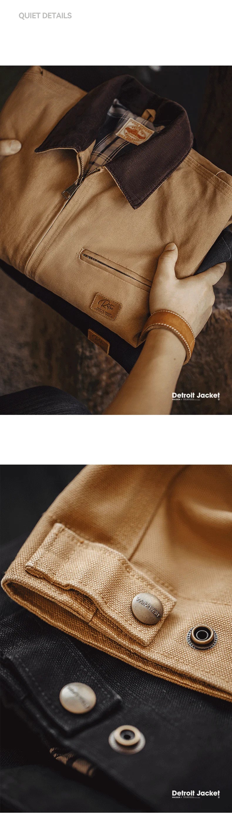 Maden Retro Detroit J001 Men's Canvas Work Jacket β Heavyweight Utility Coat with Lapel Collar and Pockets