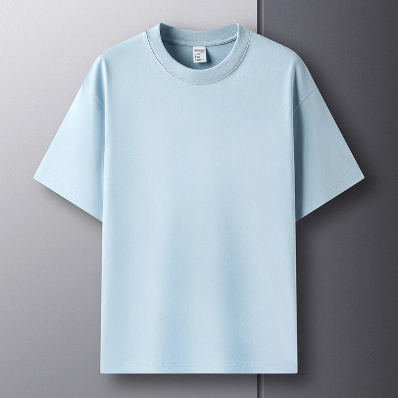 Men’s 100% Pure Cotton Summer T-Shirt – High-End Breathable Round Neck Short Sleeve Tee