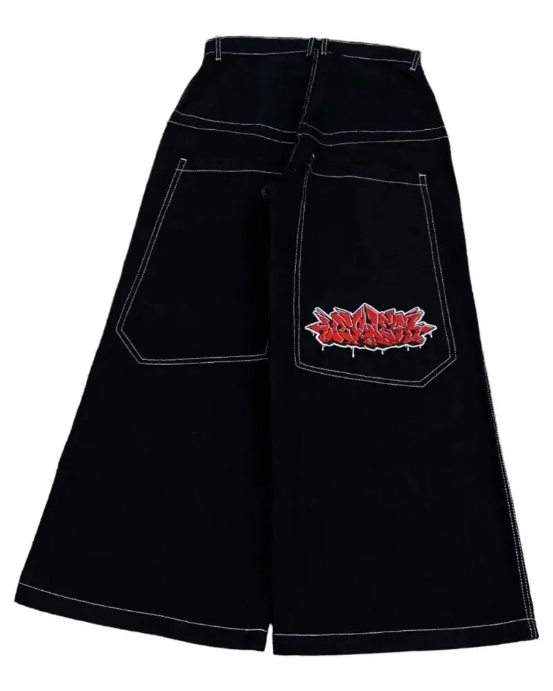 Y2K Baggy Jeans – Vintage 2000s Embroidered Hip-Hop Streetwear Wide-Leg Denim
