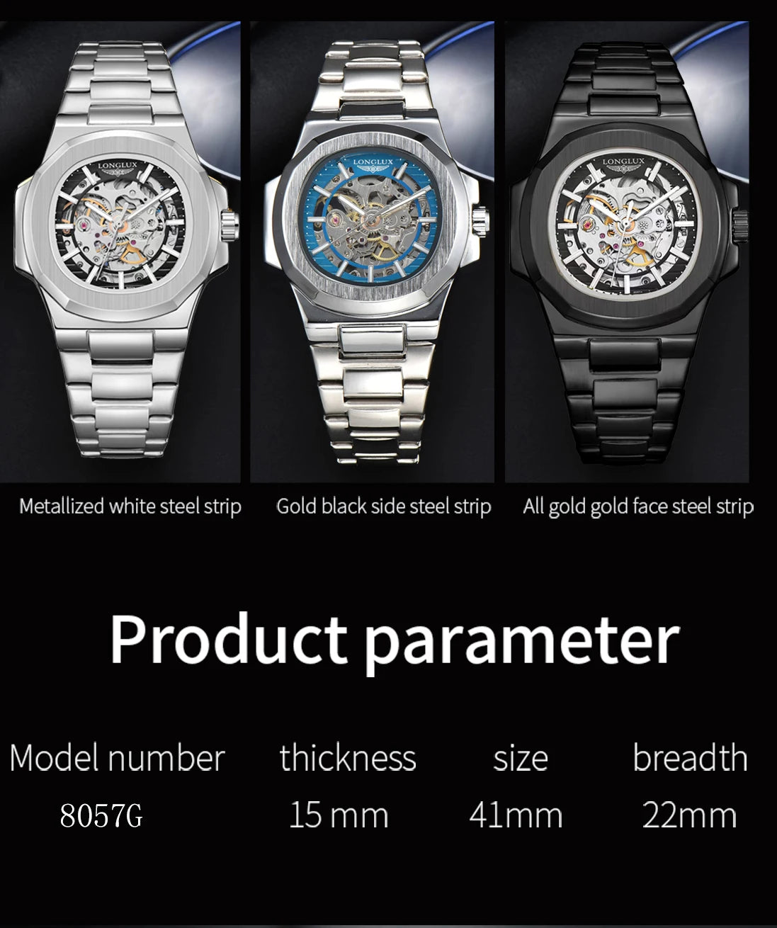 LONGLUX Luxury Automatic Skeleton Watch β Stainless Steel Waterproof Mechanical Timepiece for Men