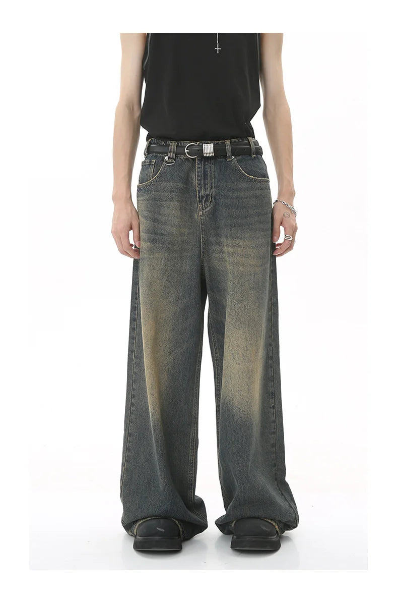 Washed Denim Pants β Loose Wide-Leg Straight Jeans for Men | 2024/2015 Retro Streetwear