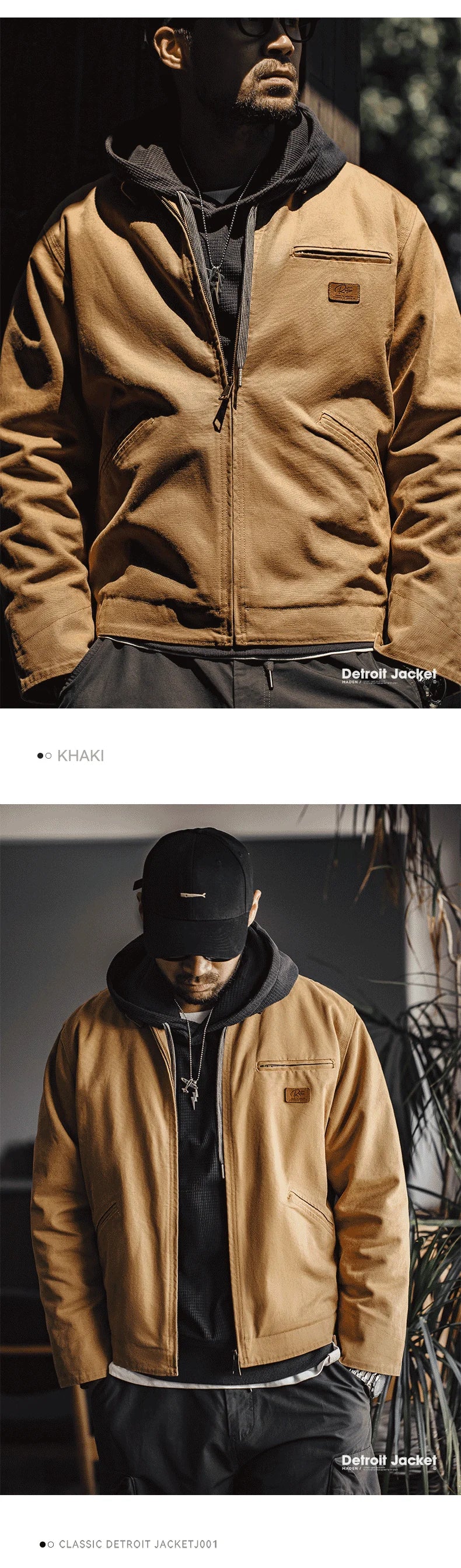 Maden Retro Detroit J001 Men's Canvas Work Jacket β Heavyweight Utility Coat with Lapel Collar and Pockets
