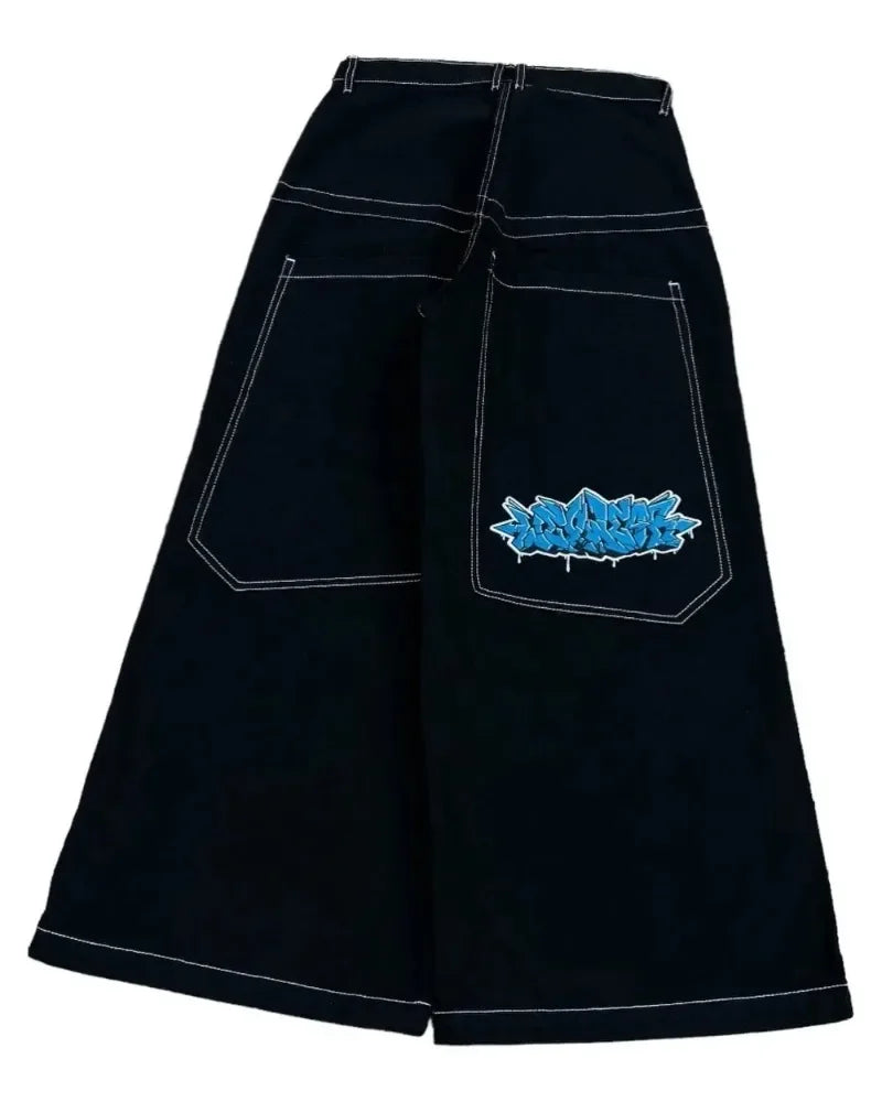 Y2K Baggy Jeans – Vintage 2000s Embroidered Hip-Hop Streetwear Wide-Leg Denim