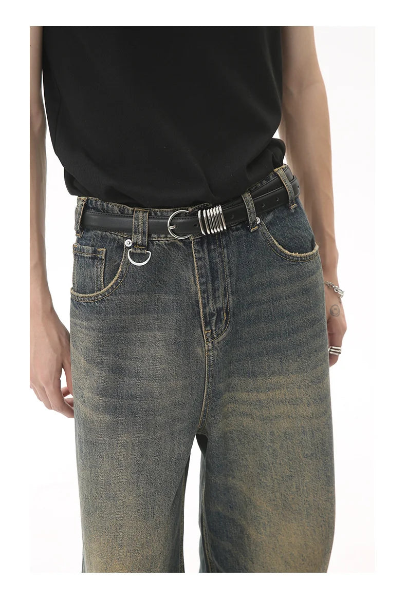 Washed Denim Pants β Loose Wide-Leg Straight Jeans for Men | 2024/2015 Retro Streetwear