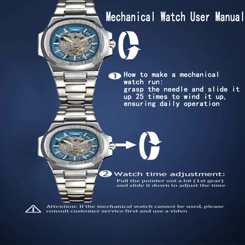 LONGLUX Luxury Automatic Skeleton Watch β Stainless Steel Waterproof Mechanical Timepiece for Men