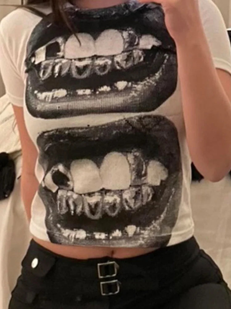 Punk Y2K Gothic Baby Tee – Women's EMO Street Short Sleeve Summer Top 2024