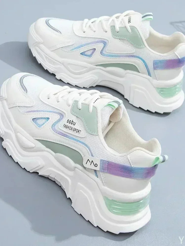 2025 Women’s Chunky Platform Sneakers – Casual Green Trainers with Flat Sole & Street Style Vibes