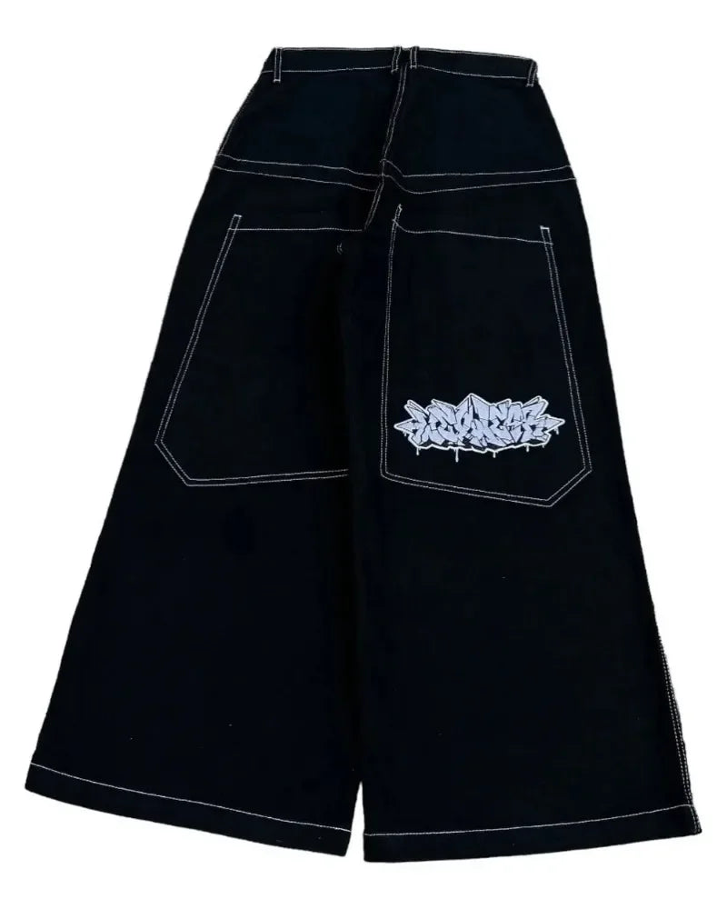 Y2K Baggy Jeans – Vintage 2000s Embroidered Hip-Hop Streetwear Wide-Leg Denim