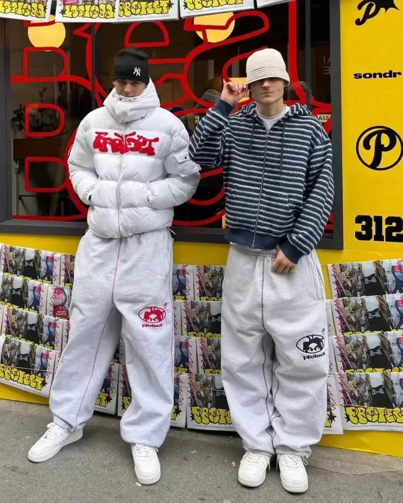 Streetwear PROTECT Embroidered Sweatpants β Unisex Y2K Harajuku Hip-Hop Loose Fit Pants