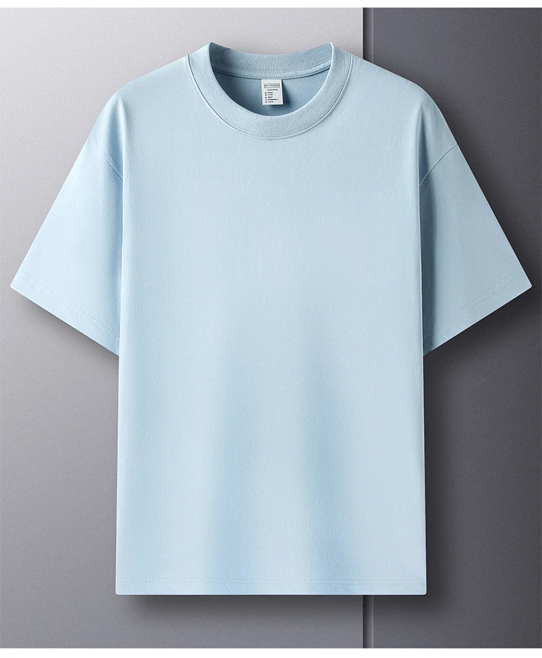Men’s 100% Pure Cotton Summer T-Shirt – High-End Breathable Round Neck Short Sleeve Tee