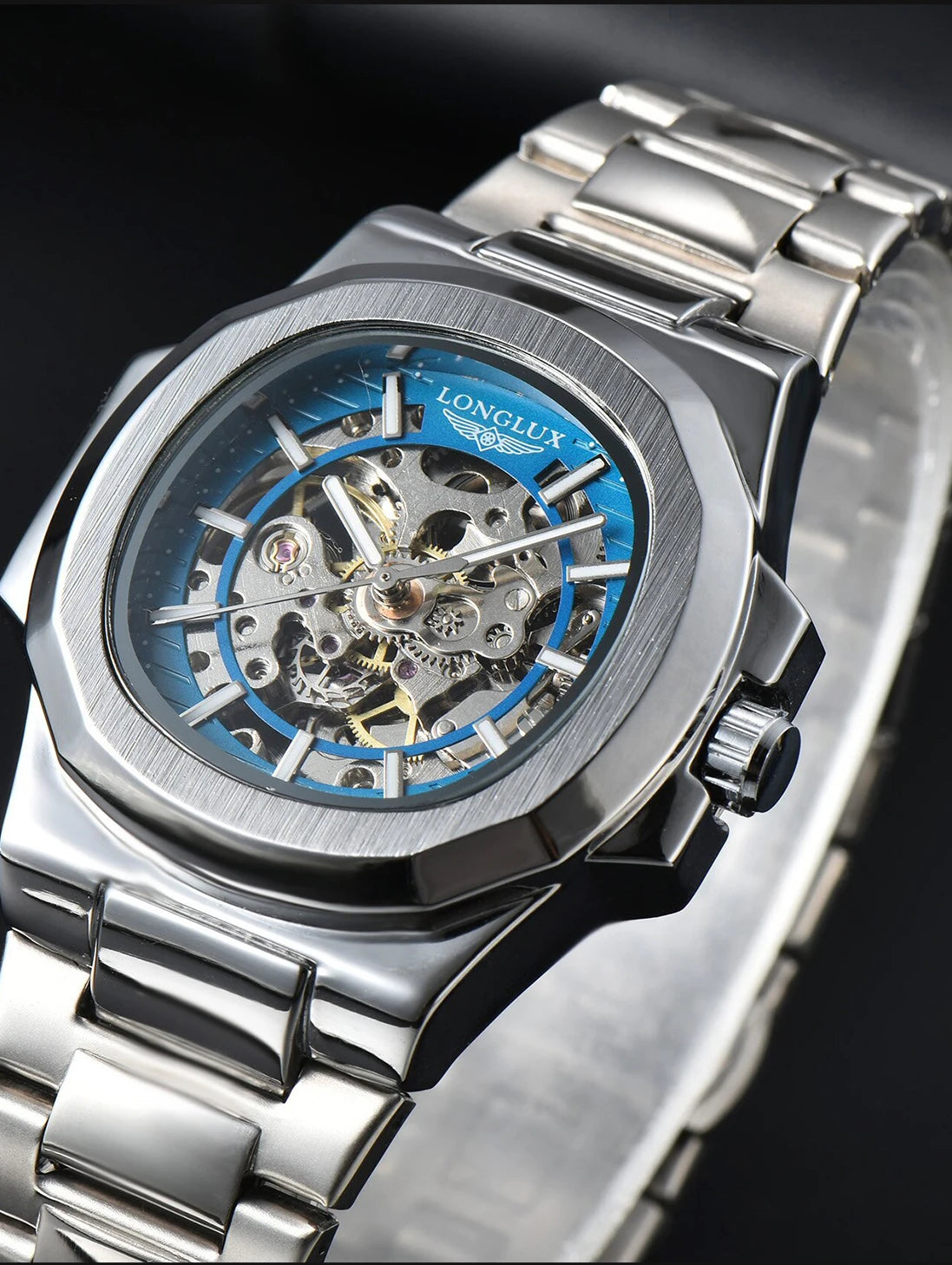 LONGLUX Luxury Automatic Skeleton Watch β Stainless Steel Waterproof Mechanical Timepiece for Men