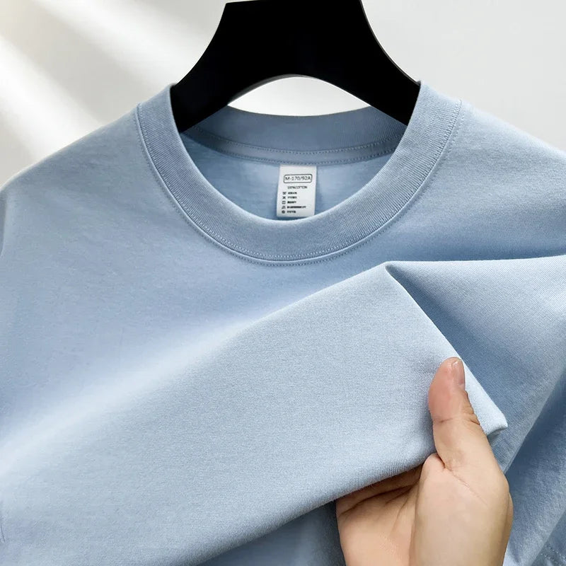 Men’s 100% Pure Cotton Summer T-Shirt – High-End Breathable Round Neck Short Sleeve Tee