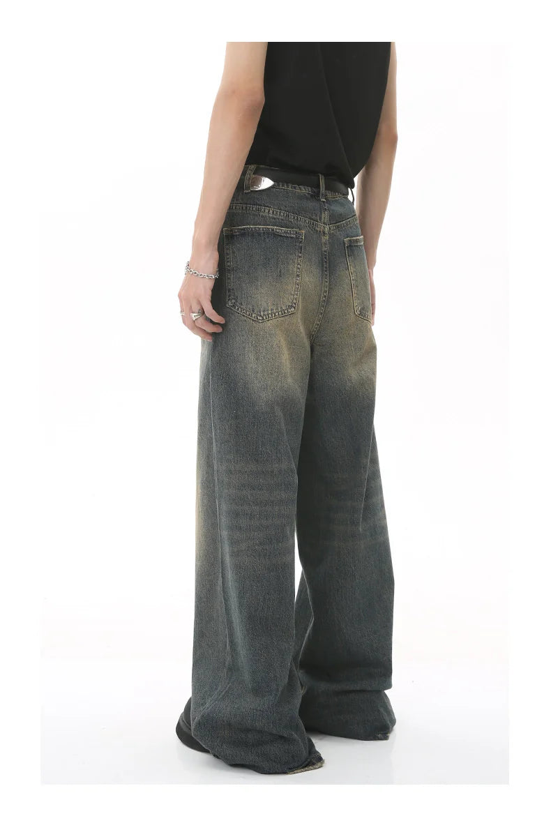 Washed Denim Pants β Loose Wide-Leg Straight Jeans for Men | 2024/2015 Retro Streetwear