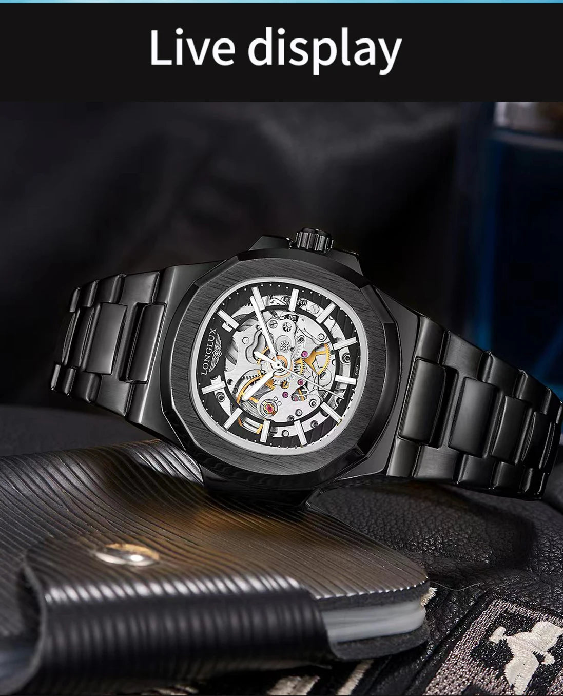 LONGLUX Luxury Automatic Skeleton Watch β Stainless Steel Waterproof Mechanical Timepiece for Men