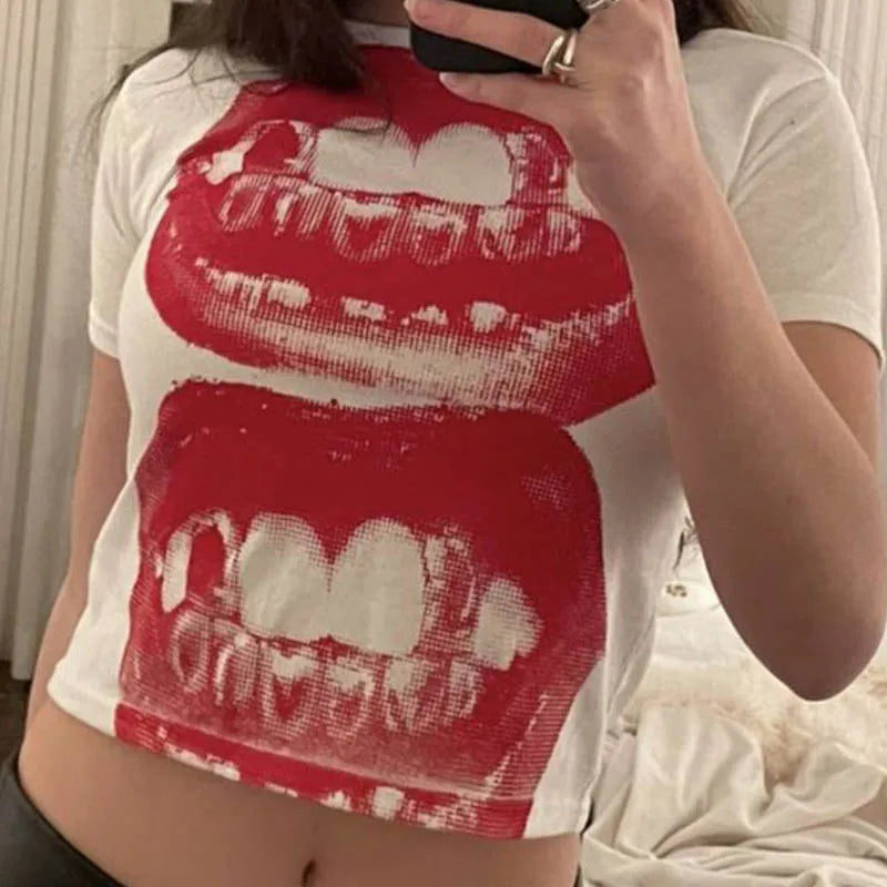 Punk Y2K Gothic Baby Tee – Women's EMO Street Short Sleeve Summer Top 2024