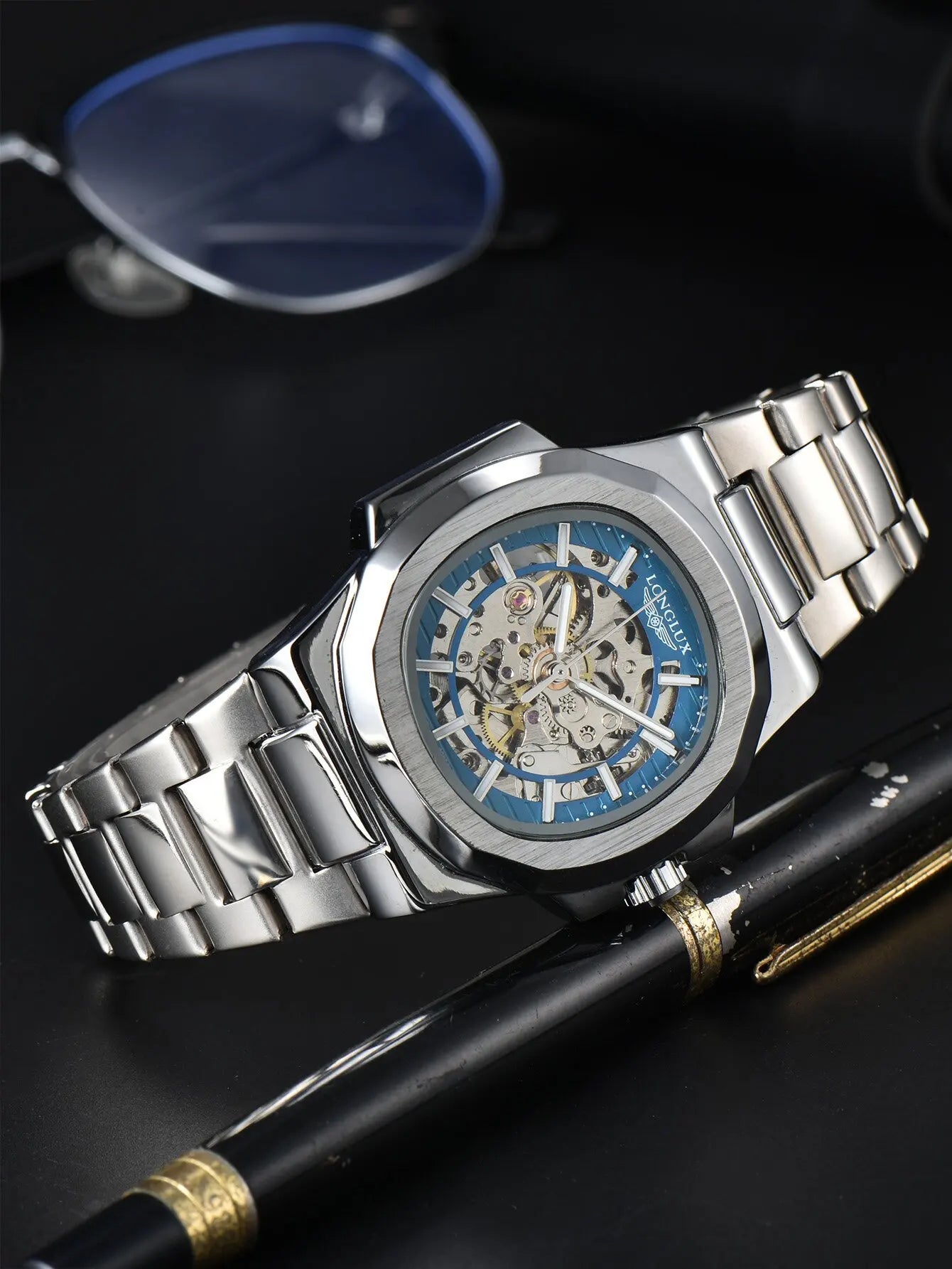 LONGLUX Luxury Automatic Skeleton Watch β Stainless Steel Waterproof Mechanical Timepiece for Men