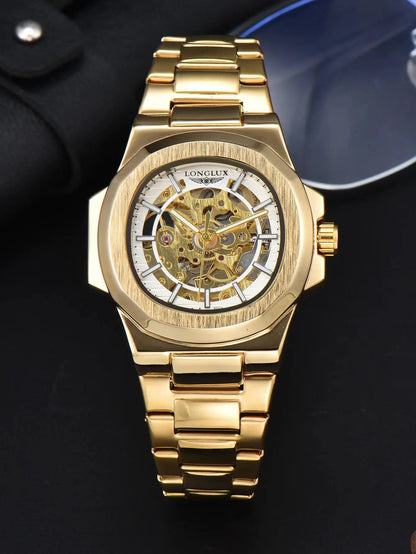 LONGLUX Luxury Automatic Skeleton Watch – Stainless Steel Waterproof Mechanical Timepiece for Men