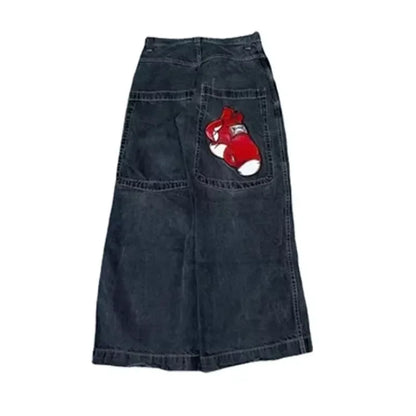 Y2K Baggy Jeans – Vintage 2000s Embroidered Hip-Hop Streetwear Wide-Leg Denim