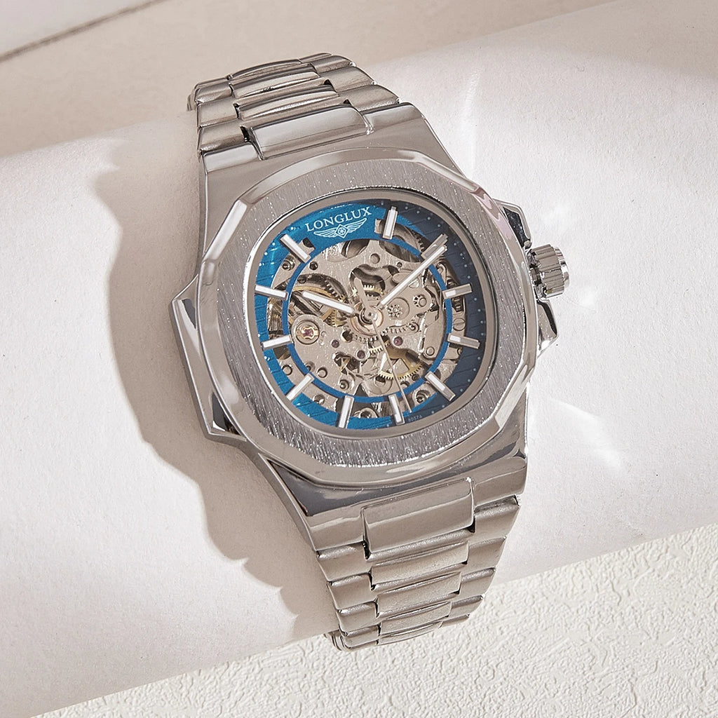 LONGLUX Luxury Automatic Skeleton Watch – Stainless Steel Waterproof Mechanical Timepiece for Men