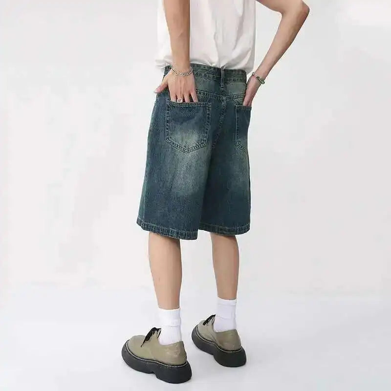 Summer Denim Shorts – Retro Washed Loose Fit Korean Streetwear for Men