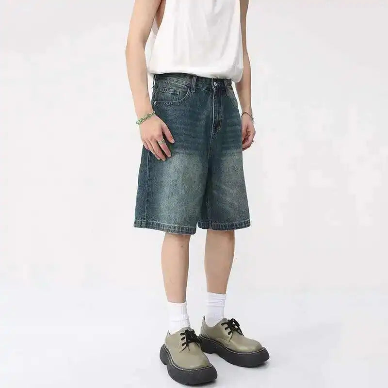 Summer Denim Shorts – Retro Washed Loose Fit Korean Streetwear for Men