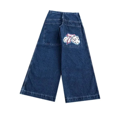 Y2K Baggy Jeans – Vintage 2000s Embroidered Hip-Hop Streetwear Wide-Leg Denim