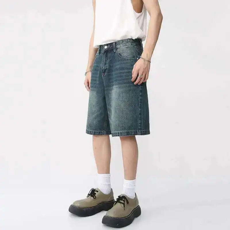 Summer Denim Shorts – Retro Washed Loose Fit Korean Streetwear for Men