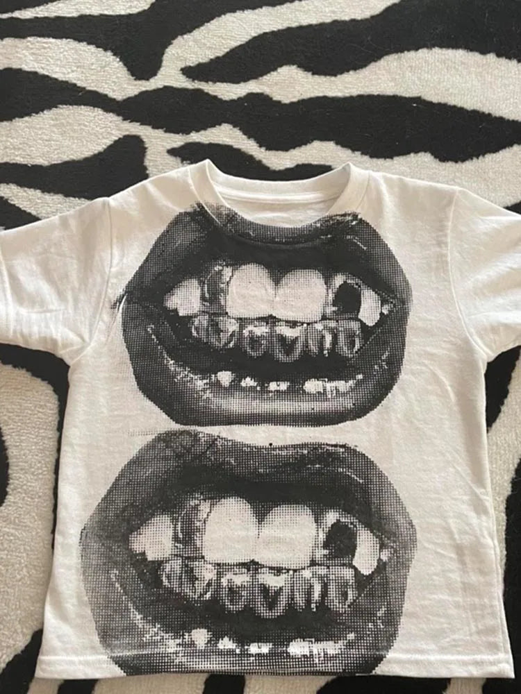 Punk Y2K Gothic Baby Tee – Women's EMO Street Short Sleeve Summer Top 2024