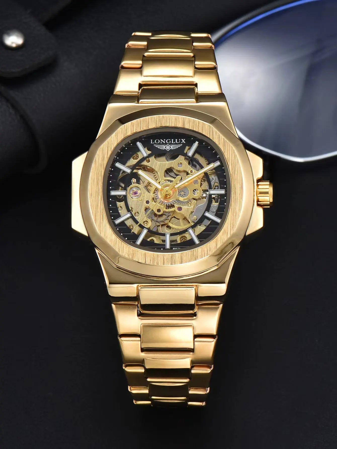LONGLUX Luxury Automatic Skeleton Watch – Stainless Steel Waterproof Mechanical Timepiece for Men