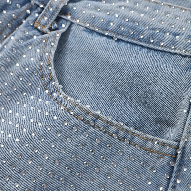 Y2K Shiny Rhinestone Wide Leg Jeans – High Street Full Diamond Denim for Women