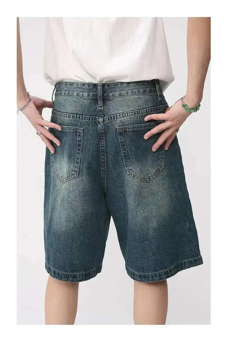 Summer Denim Shorts – Retro Washed Loose Fit Korean Streetwear for Men