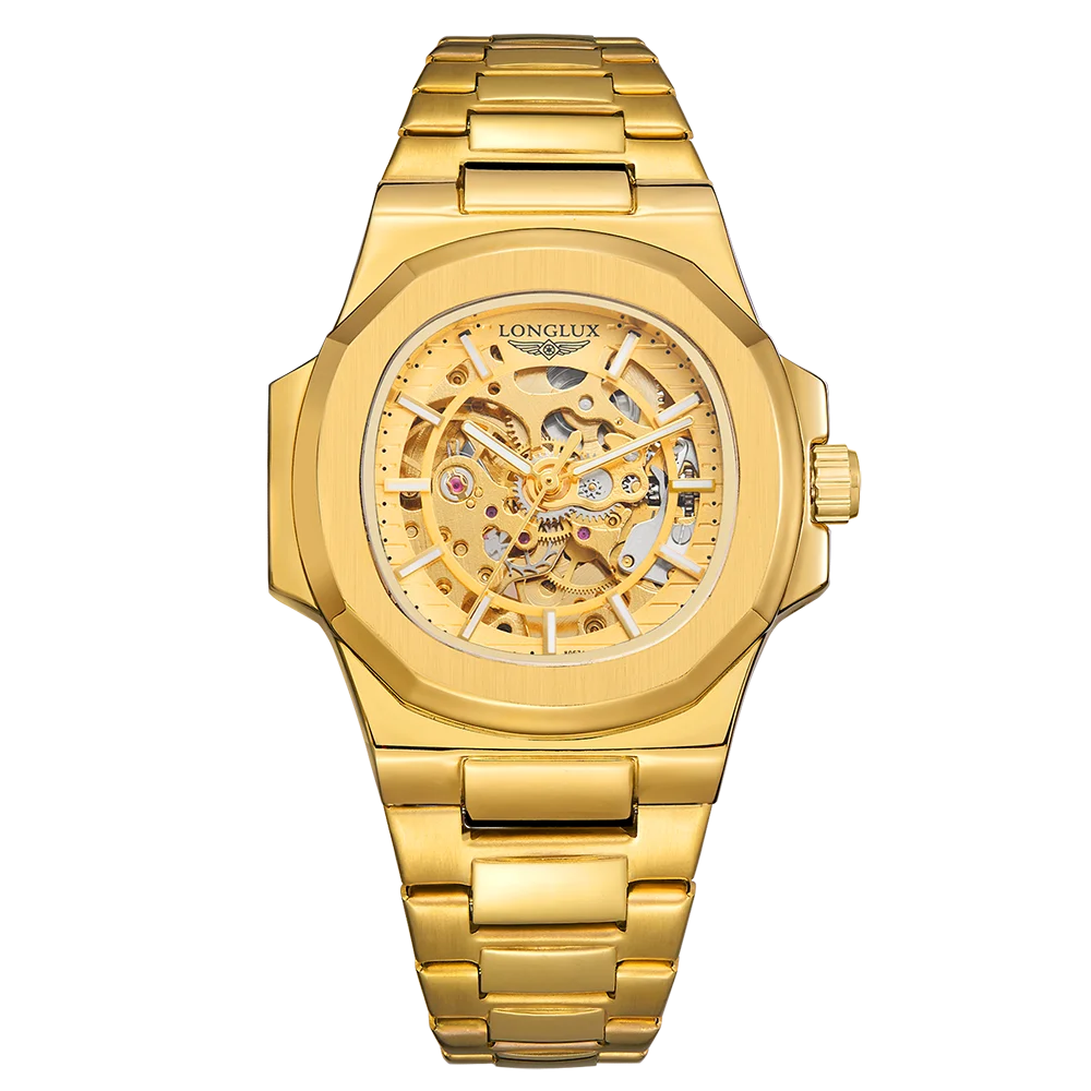 LONGLUX Luxury Automatic Skeleton Watch – Stainless Steel Waterproof Mechanical Timepiece for Men