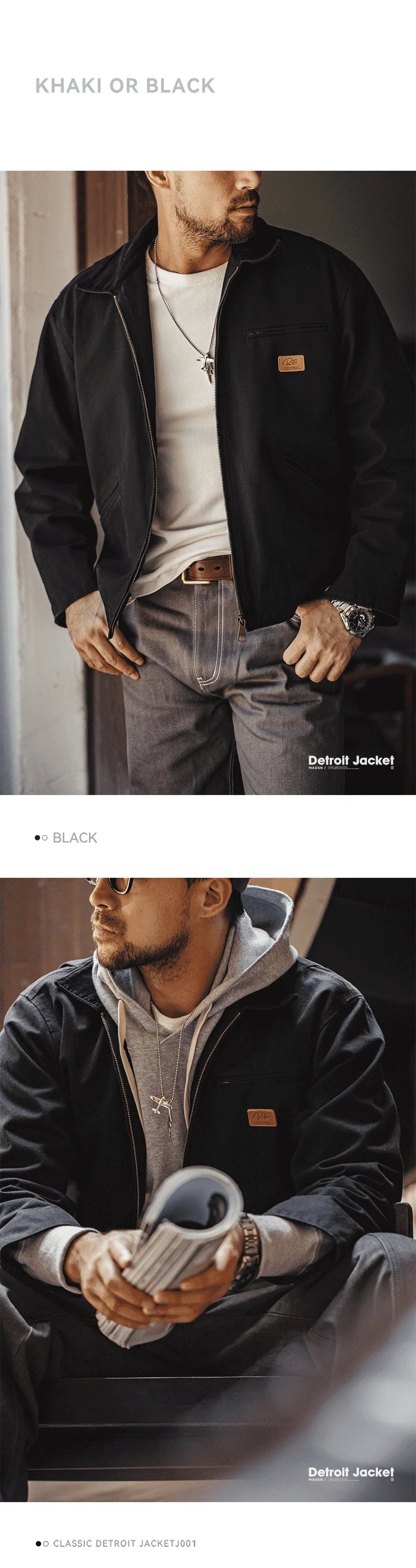 Maden Retro Detroit J001 Men's Canvas Work Jacket – Heavyweight Utility Coat with Lapel Collar and Pockets