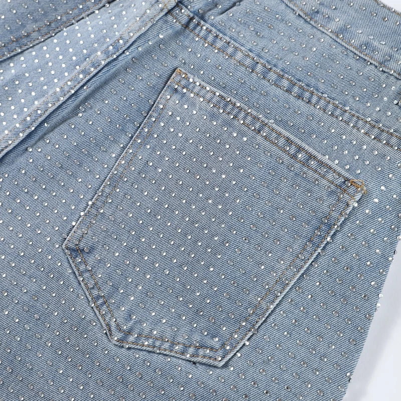 Y2K Shiny Rhinestone Wide Leg Jeans – High Street Full Diamond Denim for Women