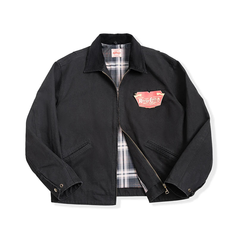 Maden Retro Detroit J001 Men's Canvas Work Jacket – Heavyweight Utility Coat with Lapel Collar and Pockets