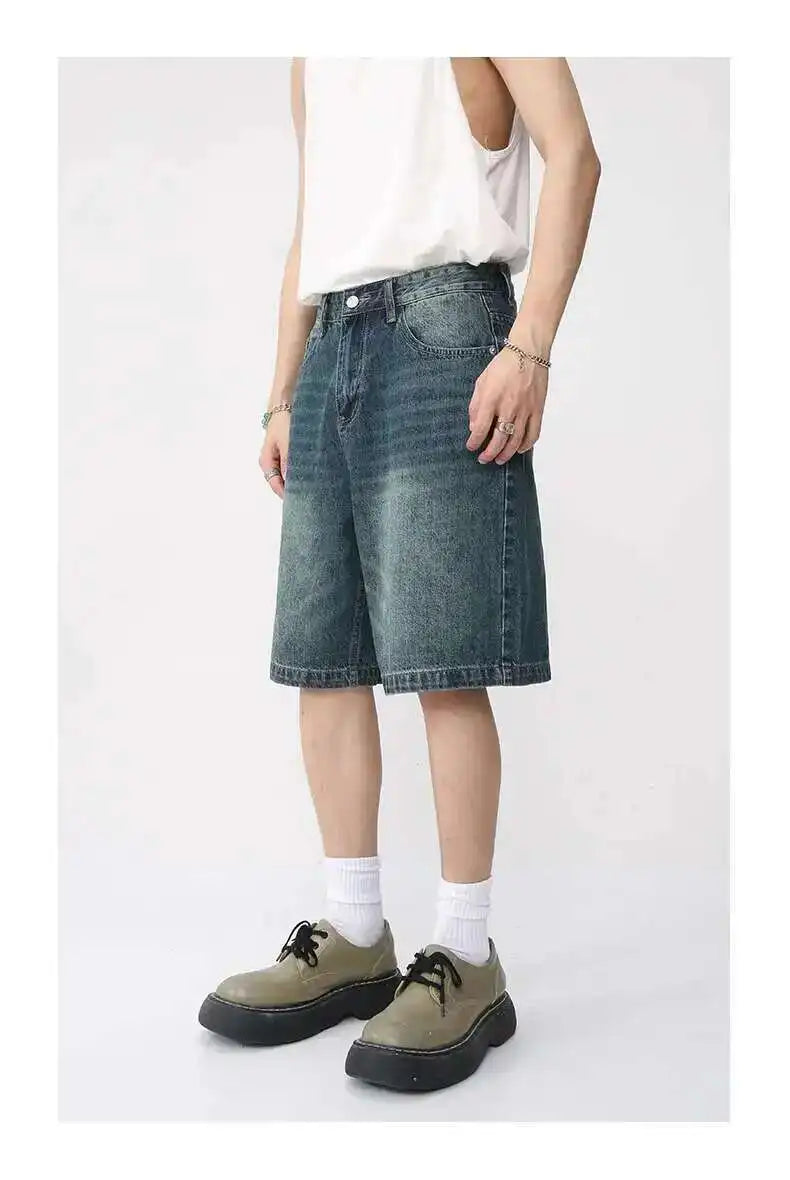 Summer Denim Shorts – Retro Washed Loose Fit Korean Streetwear for Men