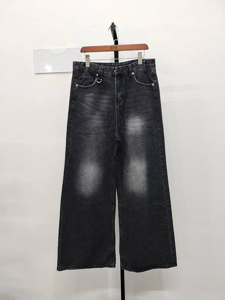 Washed Denim Pants – Loose Wide-Leg Straight Jeans for Men | 2024/2015 Retro Streetwear