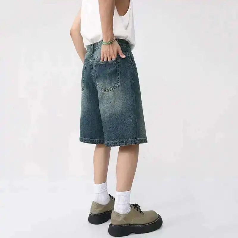 Summer Denim Shorts – Retro Washed Loose Fit Korean Streetwear for Men