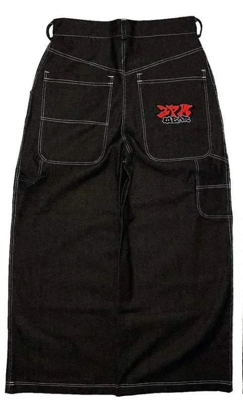 Y2K Baggy Jeans – Vintage 2000s Embroidered Hip-Hop Streetwear Wide-Leg Denim