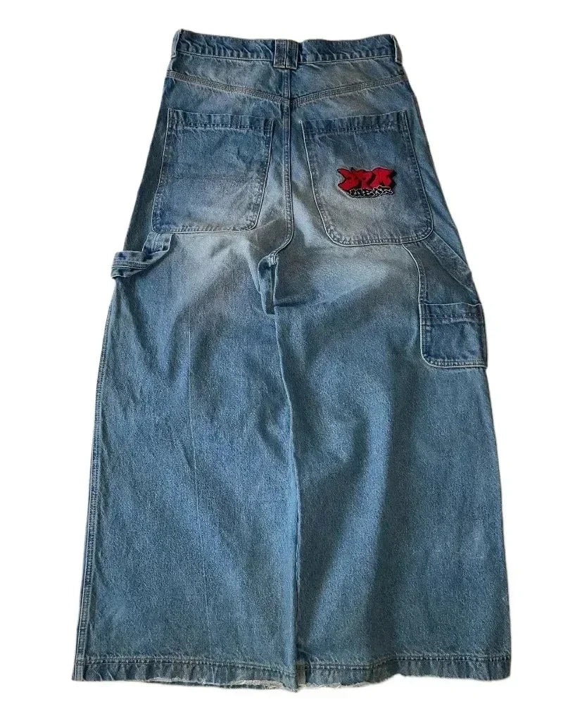 Y2K Baggy Jeans – Vintage 2000s Embroidered Hip-Hop Streetwear Wide-Leg Denim