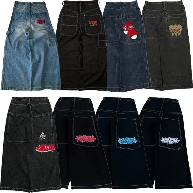 Y2K Baggy Jeans – Vintage 2000s Embroidered Hip-Hop Streetwear Wide-Leg Denim